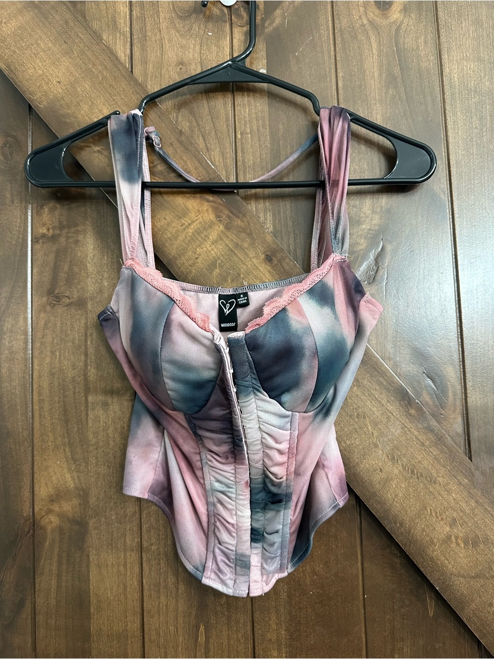 Windsor Pink & Gray Tie-Dye Corset Bodysuit
